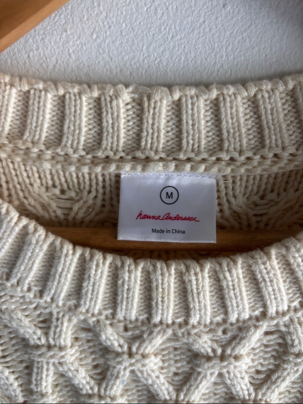 Hanna Andersson Cream Cable Knit Crewneck Sweater - Picture 3 of 6